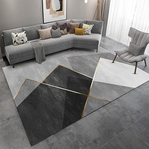 Teppich rutschfest Wohnzimmer 130 x 180 cm Waschbarer Rechteck Teppich Weich Leicht zu Reinigen Kurzflor Schlafzimmer Flur Läufer Moderne geometrische Linien grau schwarz Teppich rutschfest Wohnzimmer 130 x 180 cm Waschbarer Rechteck Teppich Weich Leicht zu Reinigen Kurzflor Schlafzimmer Flur Läufer Moderne geometrische Linien grau schwarz von Ldiuttu