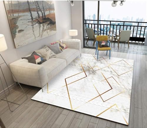 Teppich rutschfest Wohnzimmer 130 x 180 cm Waschbarer Rechteck Teppich Weich Leicht zu Reinigen Kurzflor Schlafzimmer Flur Läufer Moderne geometrische Linien weiß gelb Teppich rutschfest Wohnzimmer 130 x 180 cm Waschbarer Rechteck Teppich Weich Leicht zu Reinigen Kurzflor Schlafzimmer Flur Läufer Moderne geometrische Linien weiß gelb von Ldiuttu
