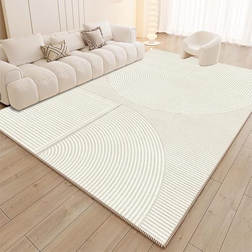Teppich rutschfest Wohnzimmer 130 x 180 cm Waschbarer Rechteck Teppich Weich Leicht zu Reinigen Kurzflor Schlafzimmer Flur Läufer Moderne geometrische Linien weiß von Ldiuttu
