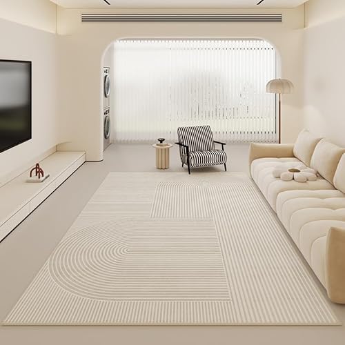 Teppich rutschfest Wohnzimmer 130 x 180 cm Waschbarer Rechteck Teppich Weich Leicht zu Reinigen Kurzflor Schlafzimmer Flur Läufer Moderne geometrische Linien weiß von Ldiuttu