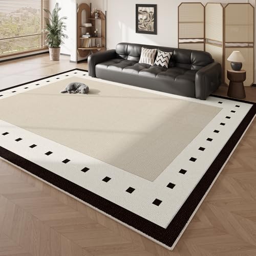 Teppich rutschfest Wohnzimmer 130 x 180 cm Waschbarer Rechteck Teppich Weich Leicht zu Reinigen Kurzflor Schlafzimmer Flur Läufer Moderne geometrische Quadrate schwarz beige von Ldiuttu