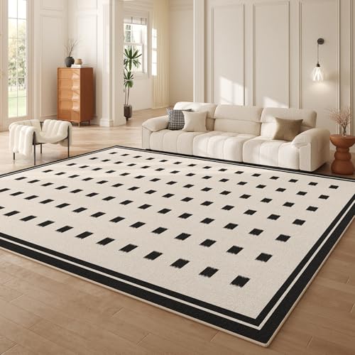Teppich rutschfest Wohnzimmer 130 x 180 cm Waschbarer Rechteck Teppich Weich Leicht zu Reinigen Kurzflor Schlafzimmer Flur Läufer Moderne geometrische Quadrate schwarz beige von Ldiuttu