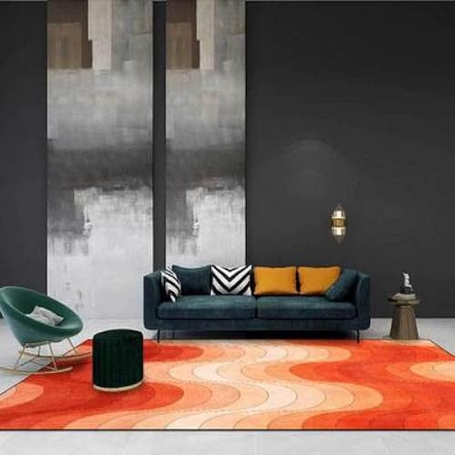 Teppich rutschfest Wohnzimmer 130 x 180 cm Waschbarer Rechteck Teppich Weich Leicht zu Reinigen Kurzflor Schlafzimmer Flur Läufer Modernes abstraktes Orangerot Teppich rutschfest Wohnzimmer 130 x 180 cm Waschbarer Rechteck Teppich Weich Leicht zu Reinigen Kurzflor Schlafzimmer Flur Läufer Modernes abstraktes Orangerot von Ldiuttu