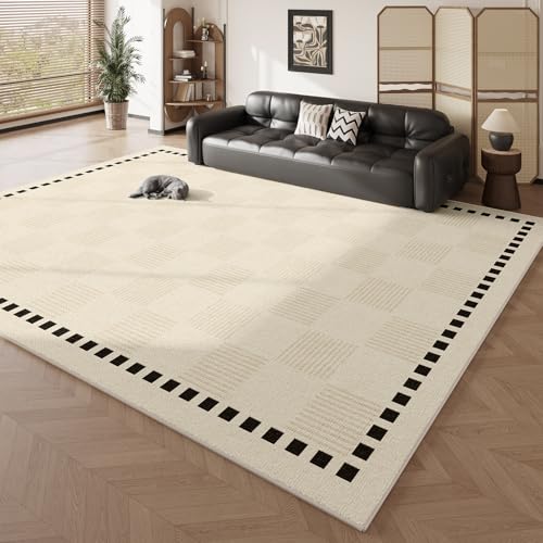 Teppich rutschfest Wohnzimmer 130 x 180 cm Waschbarer Rechteck Teppich Weich Leicht zu Reinigen Kurzflor Schlafzimmer Flur Läufer Modernes geometrisches Beige-Schwarz von Ldiuttu