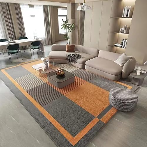 Teppich rutschfest Wohnzimmer 130 x 180 cm Waschbarer Rechteck Teppich Weich Leicht zu Reinigen Kurzflor Schlafzimmer Flur Läufer Modernes geometrisches Grau-Orange von Ldiuttu