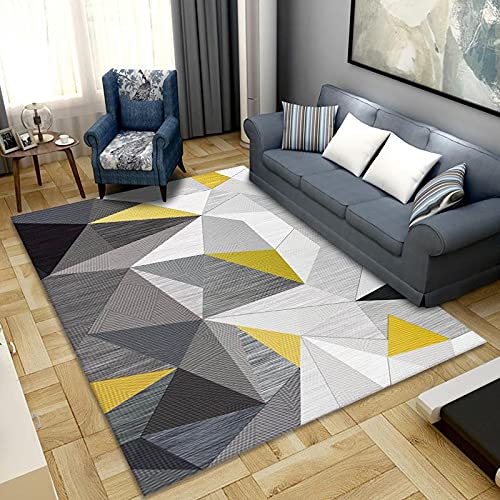 Teppich rutschfest Wohnzimmer 130 x 180 cm Waschbarer Rechteck Teppich Weich Leicht zu Reinigen Kurzflor Schlafzimmer Flur Läufer Modernes geometrisches Graugelb von Ldiuttu