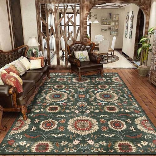Teppich rutschfest Wohnzimmer 130 x 180 cm Waschbarer Rechteck Teppich Weich Leicht zu Reinigen Kurzflor Schlafzimmer Flur Läufer Retro Blumen grün rot Teppich rutschfest Wohnzimmer 130 x 180 cm Waschbarer Rechteck Teppich Weich Leicht zu Reinigen Kurzflor Schlafzimmer Flur Läufer Retro Blumen grün rot von Ldiuttu