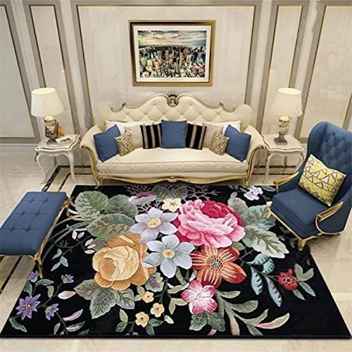 Teppich rutschfest Wohnzimmer 130 x 180 cm Waschbarer Rechteck Teppich Weich Leicht zu Reinigen Kurzflor Schlafzimmer Flur Läufer Retro Blumen schwarz rosa grün Teppich rutschfest Wohnzimmer 130 x 180 cm Waschbarer Rechteck Teppich Weich Leicht zu Reinigen Kurzflor Schlafzimmer Flur Läufer Retro Blumen schwarz rosa grün von Ldiuttu