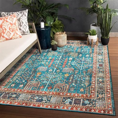 Teppich rutschfest Wohnzimmer 130 x 180 cm Waschbarer Rechteck Teppich Weich Leicht zu Reinigen Kurzflor Schlafzimmer Flur Läufer Retro Geometrie blau rot Teppich rutschfest Wohnzimmer 130 x 180 cm Waschbarer Rechteck Teppich Weich Leicht zu Reinigen Kurzflor Schlafzimmer Flur Läufer Retro Geometrie blau rot von Ldiuttu