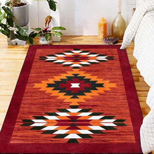 Teppich rutschfest Wohnzimmer 130 x 180 cm Waschbarer Rechteck Teppich Weich Leicht zu Reinigen Kurzflor Schlafzimmer Flur Läufer Retro geometrische Raute rot schwarz Teppich rutschfest Wohnzimmer 130 x 180 cm Waschbarer Rechteck Teppich Weich Leicht zu Reinigen Kurzflor Schlafzimmer Flur Läufer Retro geometrische Raute rot schwarz von Ldiuttu