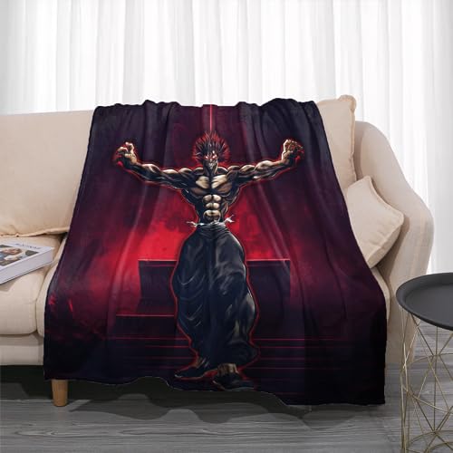 Ldruieu BAKI Cartoon Flanell Decke Kuscheldecke Hanma Baki Anime Wohndecke Flauschige Kuscheldecke für Jungen Mädchen Mittagsdecke für das Sofa von Ldruieu