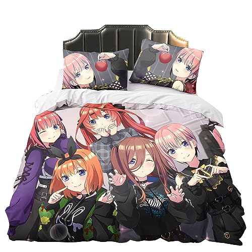 Ldruieu The Quintessential Quintuplets Anime Bettwäsche Set 3 Teilig Kinderbettwäsche 1 Bettbezug und 2 Kissenbezug Geschenk für Anime Fans Cartoon Bettwäsche Set von Ldruieu