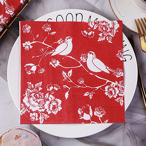 100Pcs Geburtstagsfeier Papierservietten,Helle Rote Chinesische Blume Und Vogel Papierschnitt Kunst,2Ply Einwegpapier Party Servietten Servietten 33Cmx33Cm Ideal Für Decoupage Crafting Für Brau von Ldygrunzhy