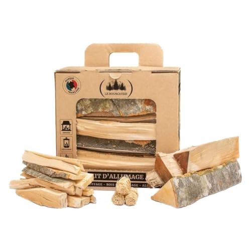 Le Bouscatier Komplettes Anzünd-Set für Kaminofen, Ofen, Pizza, Ooni, Grill, Weber, Kohle und Feuerschale, 8 kg, Buche, Eiche, Streichholzschachtel, inkl. Streichholzschachtel von Le Bouscatier