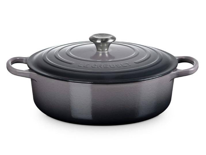 LE CREUSET Bräter Gourmet-Bräter Signature rund flint 30cm, Emailliertes Gusseisen, grau von Le-Creuset