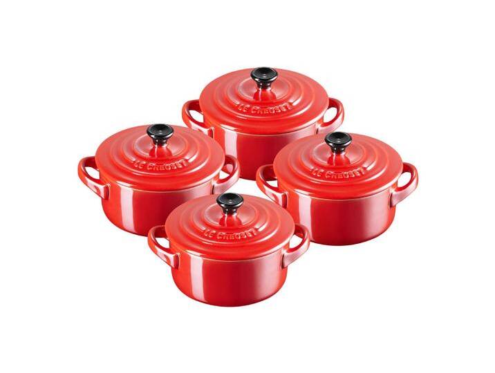 LE CREUSET Mini-Cocotte 4er-Set 10cm Metallics Kirschrot, Steinzeug von Le-Creuset