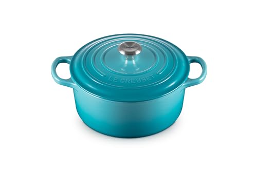 Le Creuset Signature Gusseisen-Bräter mit Deckel, Ø 22 cm, Rund, Für alle Herdarten und Induktion geeignet, Volumen: 3,3 l, 3,932 kg, Karibik, 21177221702430 von LE CREUSET