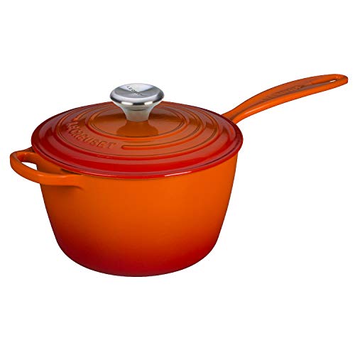 Le Creuset Signature Stielkasserolle aus Gusseisen, Rund, Ø 20 cm, 2,5 l, Für alle Herdarten inkl. Induktion geeignet, 3,612 kg, Ofenrot, 21181200902430 von LE CREUSET