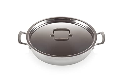 Le Creuset Antihaftbeschichtete Profipfanne aus 3-ply Edelstahl mit Deckel, Ø 30 cm, Für alle Herdarten inkl. Induktion geeignet, Silber, 96102830000000 von LE CREUSET