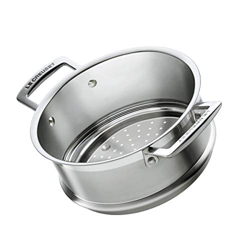 Le Creuset Dämpfeinsatz 3-ply Edelstahl, Ø 20 cm, Für Töpfe mit Ø 20 cm geeignet, Mit Griffen, Silber, 96202420000000 von LE CREUSET