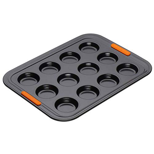 Le Creuset Antihaft Tarteletteform, Für 12 Stück (Ø 6,5 cm), Sauerteigbeständig, Aus Karbonstahl gefertigt, Anthrazit/Orange, 94100240000000 von LE CREUSET