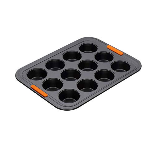 Le Creuset Antihaft Mini-Muffinform, Für 12 Stück (Ø 4,5 cm), Sauerteigbeständig, Aus Karbonstahl gefertigt, Anthrazit/Orange, 94101300000000 von LE CREUSET