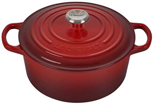 Le Creuset Signature Gusseisen-Bräter mit Deckel, Ø 22 cm, Rund, Für alle Herdarten und Induktion geeignet, Volumen: 3,3 l, 3,932 kg, Kirschrot, 21177220602430 von LE CREUSET