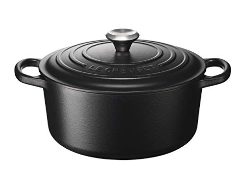 Le Creuset Signature Gusseisen-Bräter mit Deckel, Ø 22 cm, Rund, Für alle Herdarten und Induktion geeignet, Volumen: 3,3 l, 3,932 kg, Schwarz, 21177220000430 von LE CREUSET