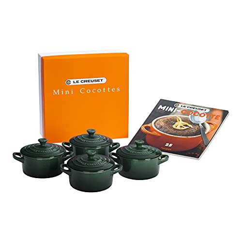 Le Creuset Steingut-Set mit 4 Mini-Kokottten mit Kochbuch, je 237 ml, Artichaut von Le Creuset