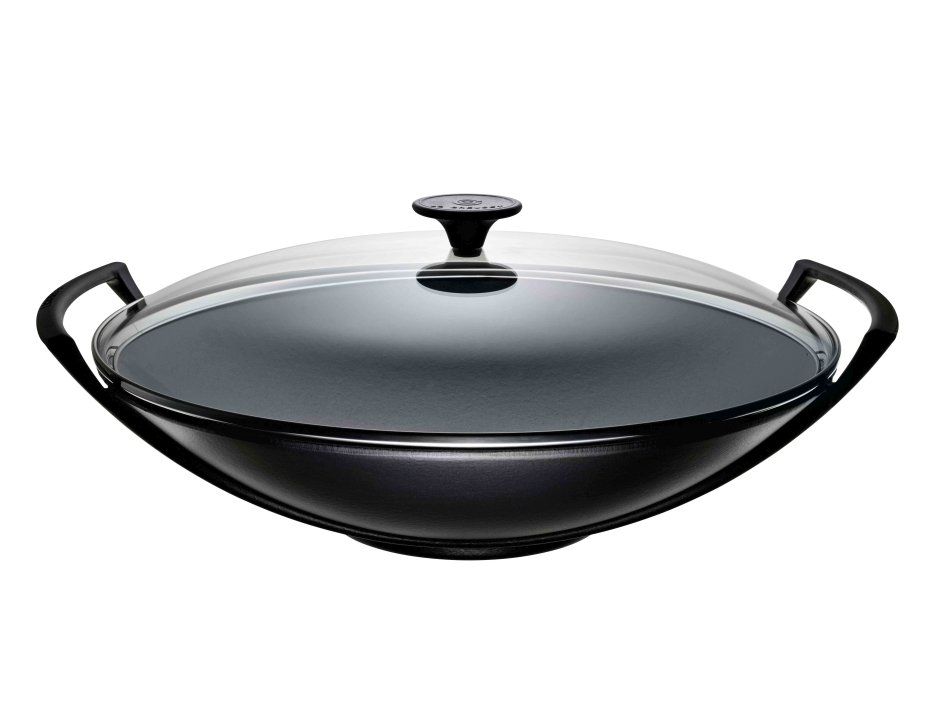 Le Creuset Wok mit Glasdeckel Schwarz von Le Creuset