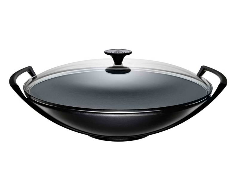 Le Creuset Wok mit Glasdeckel Schwarz von Le Creuset