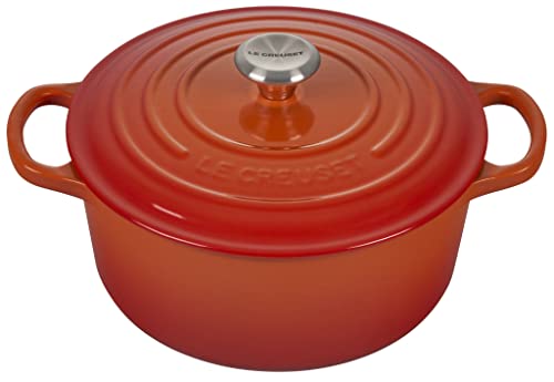 Le Creuset Signature Gusseisen-Bräter mit Deckel, Ø 22 cm, Rund, Für alle Herdarten und Induktion geeignet, Volumen: 3,3 l, 3,932 kg, Ofenrot, 21177220902430 von LE CREUSET