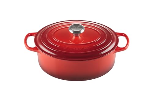 Le Creuset Signature Gusseisen-Bräter mit Deckel, Ø 29 cm, Oval, Für alle Herdarten und Induktion geeignet, Volumen: 4,7 l ,Kirschrot, 21178290602430 von LE CREUSET