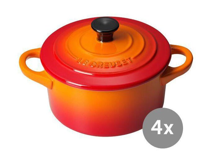 Mini Cocotte 4er Set ofenrot von Le Creuset