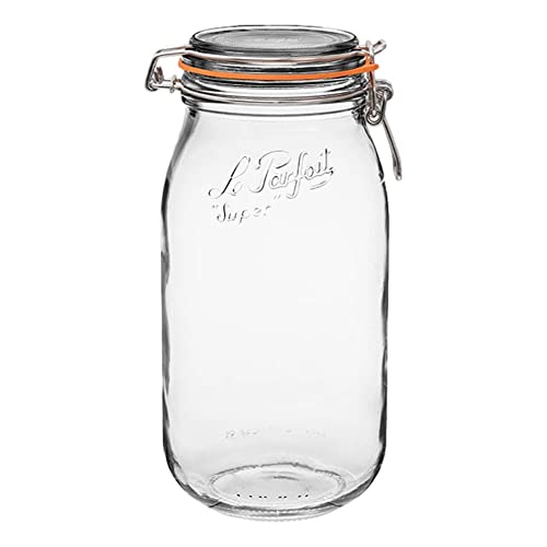 Le Parfait 1 Super Jar – Edelstahldraht – Einmachglas aus französischem Glas mit abgerundetem Körper, Glasdeckel und Naturkautschukdichtung – Zero Waste Verpackung (1, 2000 ml – 1,8 l – SS) von Le Parfait