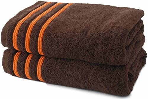 Collection Waschlappe, Frottee, 550 g, 100% hochwertige Baumwolle, Baumwolle, Chocolat/Orange, 2 Draps de Douche von Le linge de Jules