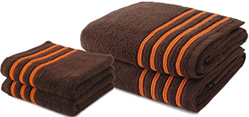 Collection Waschlappe, Frottee, 550 g, 100% hochwertige Baumwolle, Baumwolle, Chocolat/Orange, 2 Serviettes + 2 Draps de Bain von Le linge de Jules