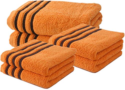 Collection Waschlappe, Frottee, 550 g, 100% hochwertige Baumwolle, Baumwolle, Orange/Chocolat, 4 Serviettes + 2 Draps de Douche von Le linge de Jules