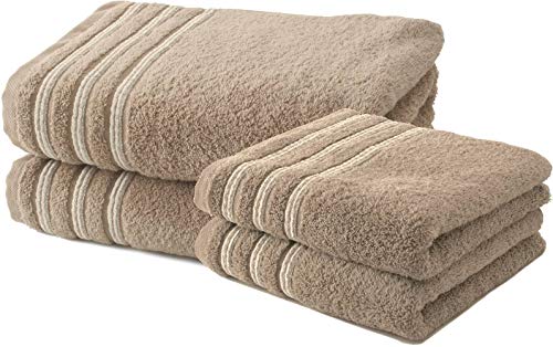 Collection Waschlappe, Frottee, 550 g, 100% hochwertige Baumwolle, Baumwolle, Taupe/Ecru, 2 Serviettes + 2 Draps de Douche von Le linge de Jules