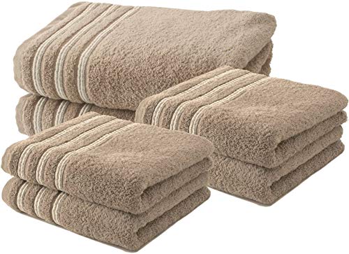 Collection Waschlappe, Frottee, 550 g, 100% hochwertige Baumwolle, Baumwolle, Taupe/Ecru, 4 Serviettes + 2 Draps de Douche von Le linge de Jules