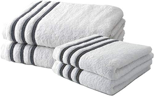 Collection Waschlappe, Frottee, 550 g, 100% hochwertige Baumwolle, Baumwolle, weiß/grau, 2 Serviettes + 2 Draps de Douche von Le linge de Jules