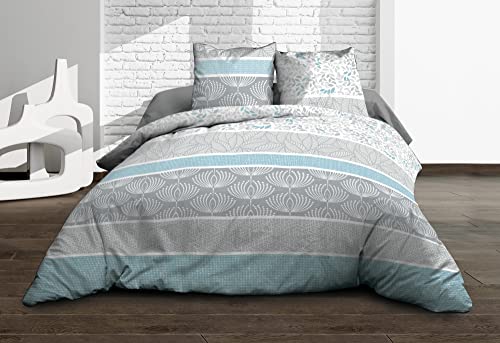 Le linge de Jules 220x240 - Louise Bleu Bettbezug aus Reiner Baumwolle mit 2 Kissenbezügen, 57 Fäden, Louise Blue, 240cm Länge, 220cm Breite von Le linge de Jules
