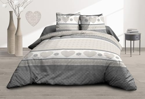 Le linge de Jules Bettwäsche + Spannbettlaken 140 x 190 cm + 2 T – Reine Baumwolle 57 Fäden – Herzen grau von Le linge de Jules
