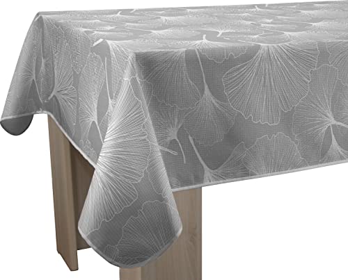 Le linge de Jules Biloba schmutzabweisende Tischdecke – oval 150 x 240 cm, Grau, Weiß von Le linge de Jules