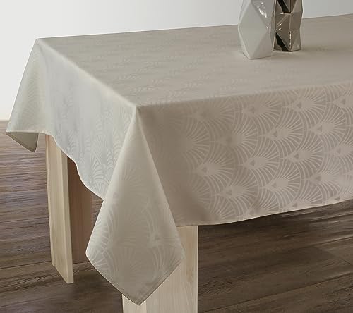 Le linge de Jules Damast-Tischdecke, schmutzabweisend, Ecru – oval, 150 x 240 cm von Le linge de Jules