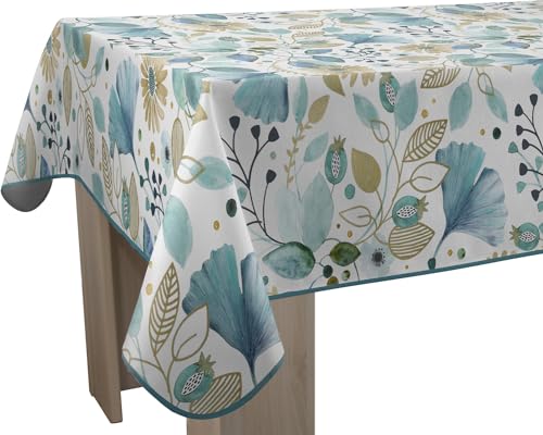Le linge de Jules Fleckenabweisende Tischdecke Bloom – rechteckig 150 x 240 cm, blau, beige von Le linge de Jules