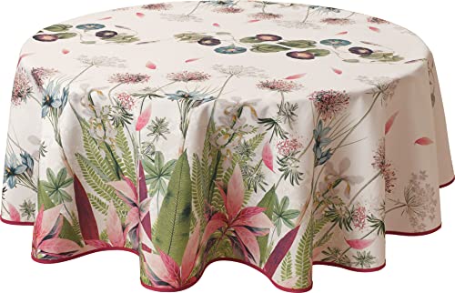 Le linge de Jules Ipomée schmutzabweisende Tischdecke, oval, 150 x 240 cm, Rosa, Grün, Blau, Pflaume von Le linge de Jules