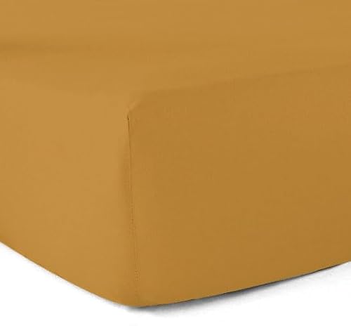 Spannbettlaken, 100% Baumwolle, Fadenzahl 57, Safran, 90 x 190 cm - 30 cm Ecke von Le linge de Jules