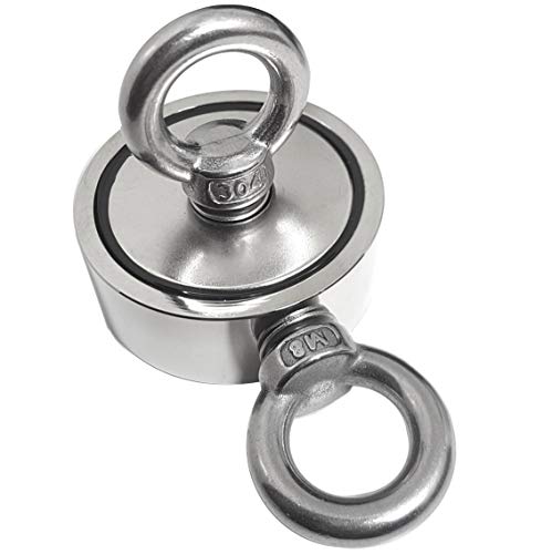 LeBigMag® | 1 sehr starker Neodym Doppel Ösenmagnet | Ø 48 mm 2x80 kg Haftkraft | Ösen abnehmbar in M8 Gewinde von LeBigMag