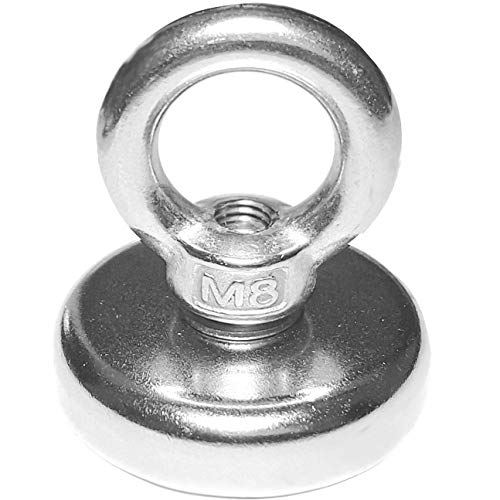 LeBigMag | 1 sehr starker Neodym Ösenmagnet | Ø 48 mm 72 kg Haftkraft (gemessen auf 10 mm Stahl) | Öse abnehmbar mit M8 Gewinde von LeBigMag